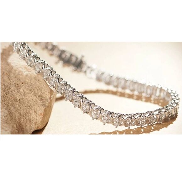 Stunning New 1 Carat Diagonal Link Round Cut Genuine Diamond Tennis Bracelet - Picture 1 of 3